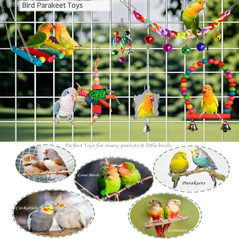 ESRISE 8 Pcs Parakeet Cockatiel Bird Toys, Parrots Cage Accessories Swing Wooden Perch Chewing Toy for Budgerigar, Conures, Love Birds, Finches, Budgies - Image 3